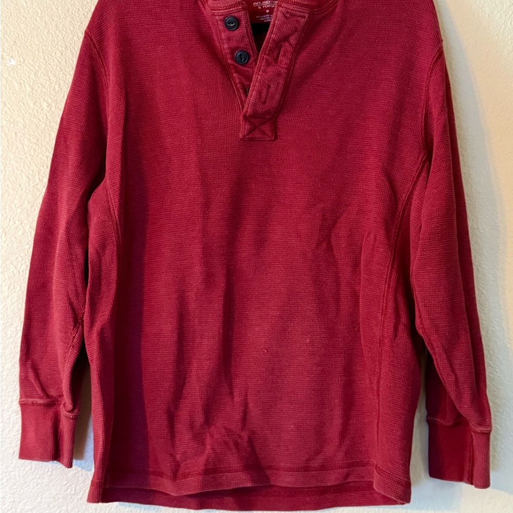 Red Long Sleeve Henley Shirt
